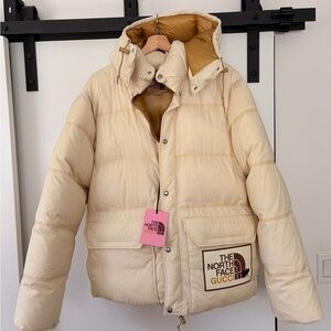 Gucci x The North Gave Cream Puffer Jacket with Tan Interior